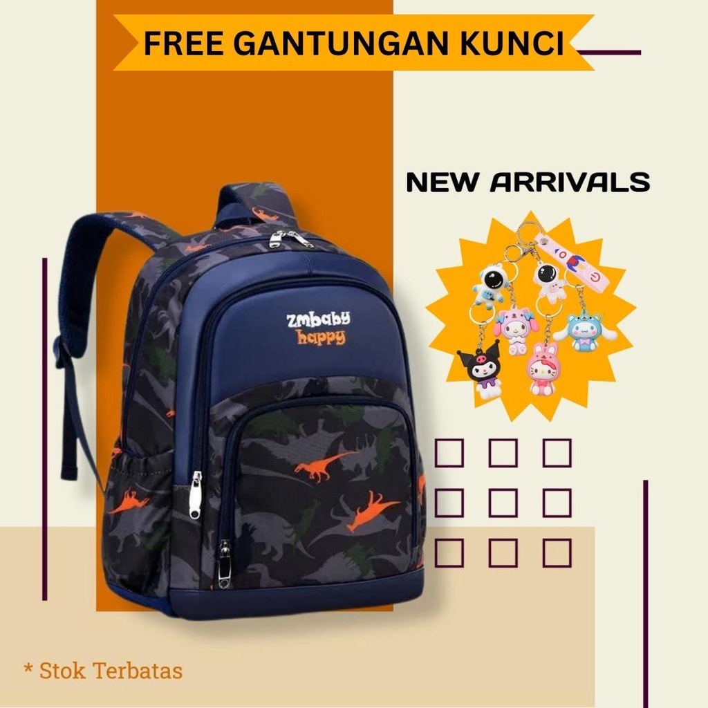 ZM BABY Tas Sekolah Motif Dino Hati Abstract